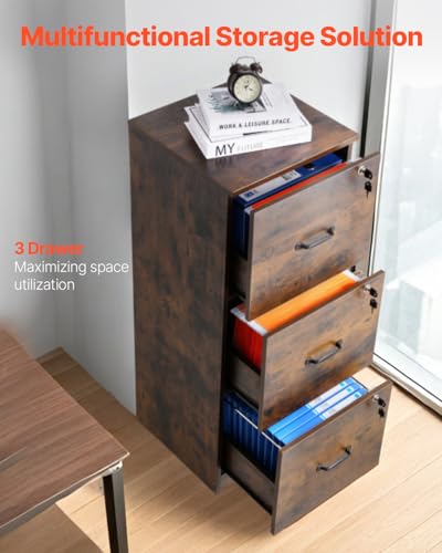 VEVOR 3 Drawer File Cabinet with Lock, Vertical Filing Storage Cabinets for Home Office, Heavy-Duty Locking Cabinet with 2-Level Adjustable Hanging Rod for A4/Letter/Legal Size File, Easy Assembly - style: 3 Drawers