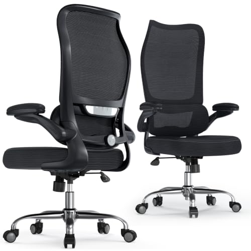 TRALT Office Chair Ergonomic Desk Chair - Gaming Chair with Lumbar Support | 330 LBS Home Office Desk Chairs , Reading Chair with Flip-up Armrests, Comfortable Computer Chairs (1, Black) - color: Ink Black