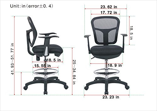 OfficeFactor Drafting Chair Tall Office Chair with Arms Executive Ergonomic Standing Desk Chair with Anti Scratch Wheels and Footrest - color: Black