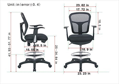 OfficeFactor Drafting Chair Tall Office Chair with Arms Executive Ergonomic Standing Desk Chair with Anti Scratch Wheels and Footrest - color: Black