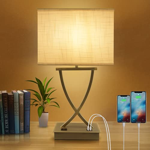 OYedis 3-Way Touch Dimmable Bedside Lamp 21.38" with USB-C & AC Outlet - color: Electroplated bronze