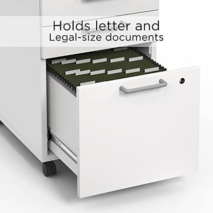 Union & Scale Mobile Pedestal File Cabinet with Wheels, 3-Drawer, Letter/Legal Compatible, White - size: 2 Pack, style: White