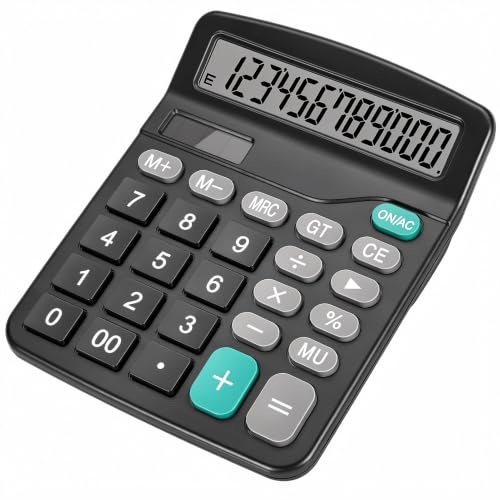 Cute Black Desktop Calculator with Big Buttons, Dual Power Source | Solar and Battery, Large Display Screen - Perfect for Office, Teachers, and Students (Black) - color: Black