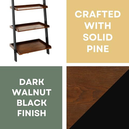 Convenience Concepts French Country Ladder Bookshelf 25" - Classic Living Room Bookcase for Traditional, Modern Office, Family Room & Home Office, Dark Walnut - color: Dark Walnut / Black
