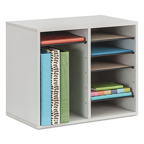 Safco Literature Organizer, 12 Compartments, Office and Classroom Mailbox with Adjustable Shelves, Wood Paper and Mail Sorter, Gray