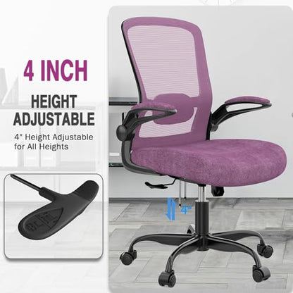 Ergonomic Office Chair w/Adjustable Lumbar, Flip Armrest, 135° Recline - color: Purple