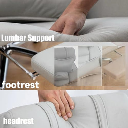Executive Office Chair, Big and Tall Ergonomic Desk Chairs with Headrest & Footrest, Adjustable High-Back Recliner, Swivel Computer Chair w/Side Pockets, Lumbar Support for Home Office (Light Grey) - color: Light Grey