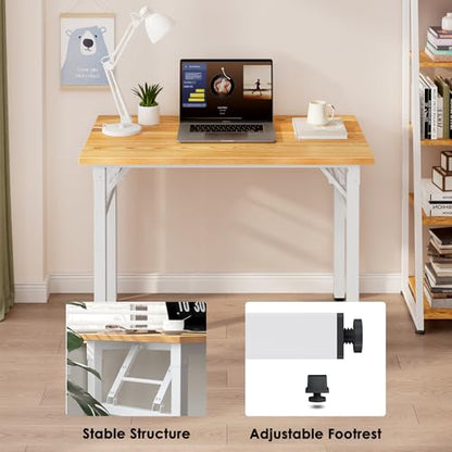 Need Small Folding Computer Desk, 35.8 Inch Writing Table, Teak & White - color: Teak & White, size: 35.8 inches