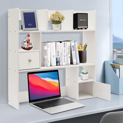 9 Compartments Desktop Bookshelf, White Home Office Desk Storage Organizer New