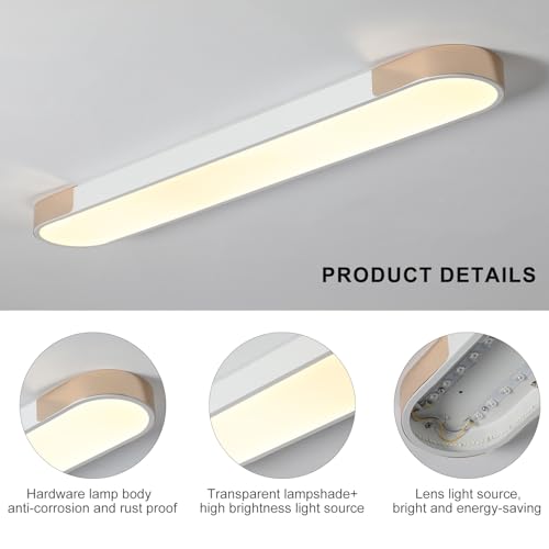 Qcyuui Modern LED Ceiling Light,39.4 Inch Dimmable LED Flush Mount Ceiling Lights,White and Gold Long Ceiling Light Fixture for Office Bedroom Kitchen Hallway (48W/3000-6500K) - color: White and Gold/Dimm/48W/39.4IN/3000-6500K, size: 39.4in