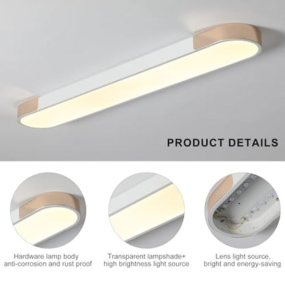 Qcyuui Modern LED Ceiling Light,39.4 Inch Dimmable LED Flush Mount Ceiling Lights,White and Gold Long Ceiling Light Fixture for Office Bedroom Kitchen Hallway (48W/3000-6500K) - color: White and Gold/Dimm/48W/39.4IN/3000-6500K, size: 39.4in