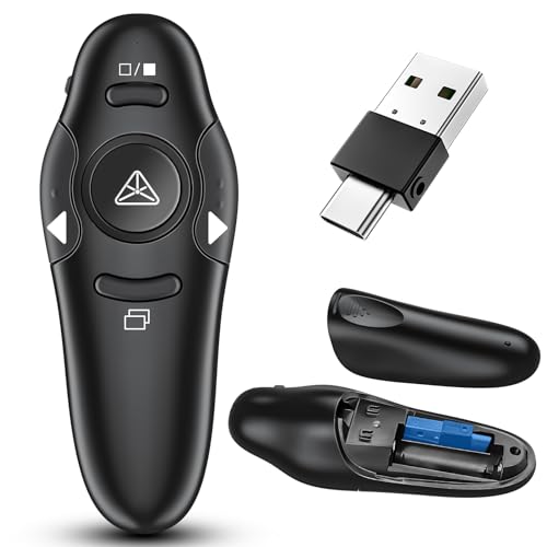 2-in-1 USB Type C Presentation Clicker Wireless Presenter Remote Clicker for PowerPoint Presentations with Clicker, RF 2.4GHz USB C PowerPoint Clicker Slide Advancer for Computer/Mac/Laptop - color: USB C+USB A