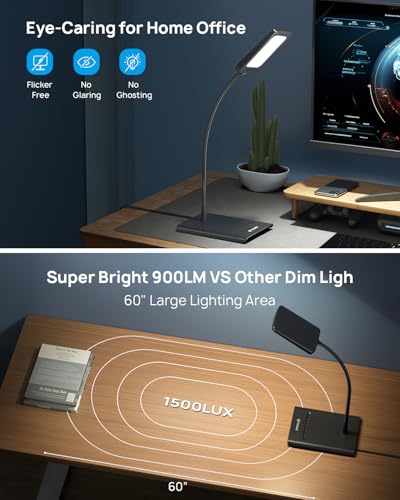 TROND Desk Lamp, Dimmable Eye-Caring Table Lamp, Memory Function, Black - color: Black