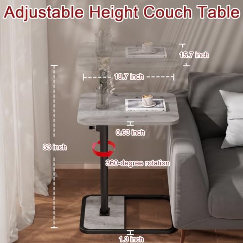 GOYLSER Large C Shaped End Table for Couch, Height Adjustable Living Room Rotating Couch Tray Tables Sofa Table Tv Trays for Bedroom, Swivel Wooden Side Table for Small Space, Grey - color: Grey, style: Enlarged Standard