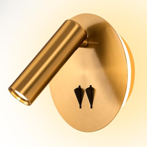 ZEROUNO Wall Mount Reading Light for Bedroom, Backlight Night Wall Lamp, Hardwired Sconce with Switch,LED Wall Lighting for Bedroom Bedside Lamps (Antique Bronze) - color: Gold