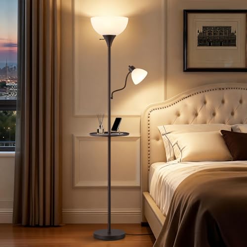 72" Floor Lamp with Table, Adjustable Reading Lights, Torchiere Floor Lamps - color: Brushed Brown
