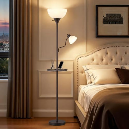 72" Floor Lamp with Table, Adjustable Reading Lights, Torchiere Floor Lamps - color: Brushed Brown