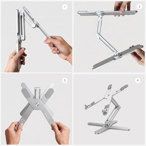 Model-X 2.0 Laptop Stand, Laptop Stand for Desk Adjustable Height | 360 Rotating Laptop Riser Aluminum Portable Foldable Computer Stand for MacBook Pro Air 10–17 in (Polar White) - color: Polar White