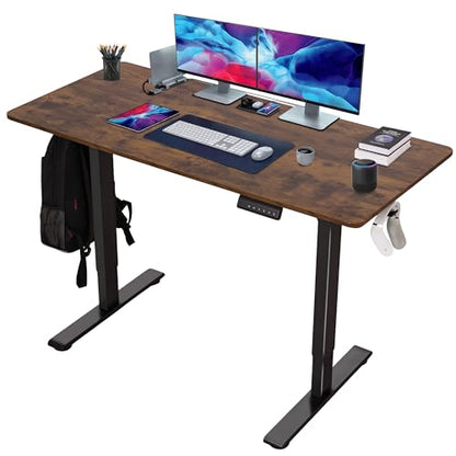 55"x 24" Standing Desk Height Adjustable Electric Home Office Desks | Powered Sit Stand Computer Stand up Rising Table with Two-Piece Top, 3 Memory Presets, Hooks, Cable Management| Brown - size: 55 inch
