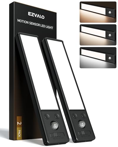 EZVALO 8" Under Cabinet Lighting, 2400mAh USB-C Rechargeable Motion Sensor Light, 3 Color Temps, 5-Level Dimmable Magnetic Wireless Closet Lights for Kitchen, Pantry, Stairs (2 Pack) - color: Black, size: 8 Inch