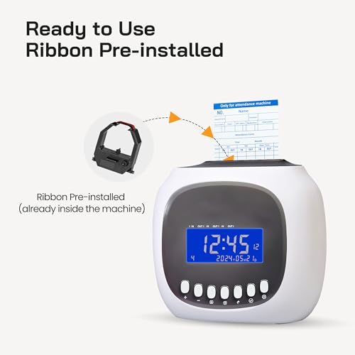 Time Clocks for Employees Small Business, Auto-Align Time Clock, 6 Punches per Day Time Machine | Clock in Machine for Employees with 50 Time Cards and 1 Ink Ribbon (Inside) - color: White With 50 Cards