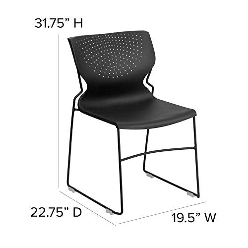 EMMA + OLIVER Home and Office Black Full Back Stack Chair with Black Frame | Powder Coated, 661 LBS. Weight Capacity - color: Black