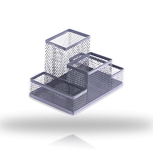 Desk Organizer Desktop Mesh Pen Pencil Holder Caddy with 4 Compartments, Office Home School Classroom Accessories Cool Supplies (Silver) - color: Silver