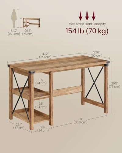 VASAGLE Computer Desk with Storage Shelves, 23.6 x 47.2 x 29.5 Inches