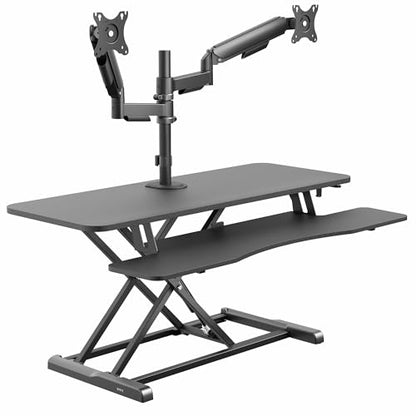 VIVO Black 42 inch Desk Riser with Monitor Mount, DESK-KIT-042K2K | Standing Desk Converter with Dual Monitor Mount for up to 32 inch Screens, Height Adjustable Riser, Mechanical Spring Arms - size: 42"