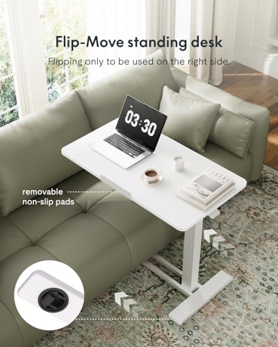 FLEXISPOT H7 PRO 90° Tiltable Mobile Overbed Table with Pneumatic Lift,28'' | Full foldable bedside table with adjustable desktop for laptop, Rolling Computer Cart and bed sofa.27.6" W x 15.7" D,White - color: White, size: 28x16