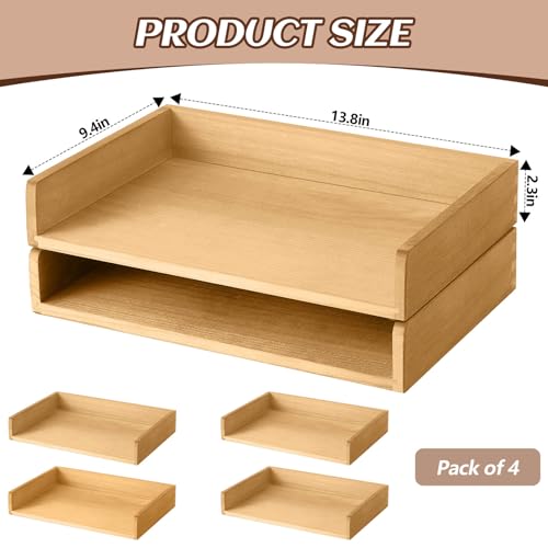Yeaqee 4 Pcs Stackable Organizer Tray Wood Desk Organizer, Light Wood Color - color: Light Wood Color