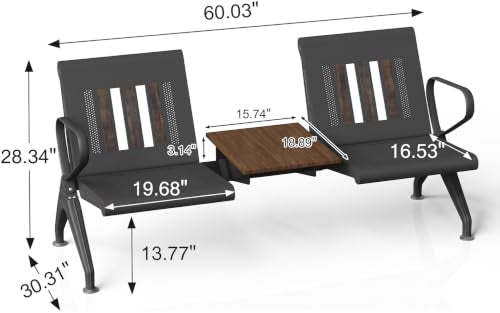wonline Waiting Room Chairs 2 Seat w/Table, Waiting Room Chairs with Arm, Office Furniture Lobby Conference Reception Bench Office Guest Seating for Clinic Airport Hospital Barber Salon Bank - size: 2 Seat with Table