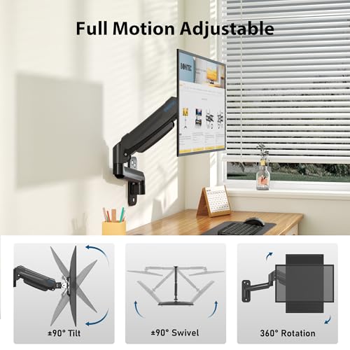 BONTEC Monitor Wall Mount Arm, 13-42 Inch Screens, Max VESA 200x200mm | VESA Gas Spring Height Adjustable, Max 19.8lbs, Swivel, Tilt, Space-Saving Desk Mount, Easy Installation, Single Arm TV Mount - style: Single Arm