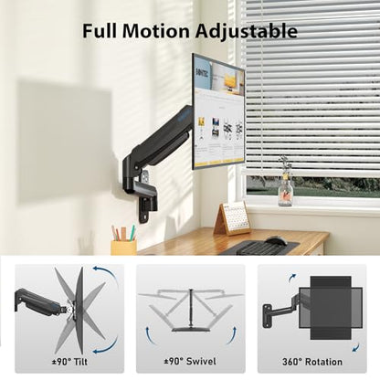 BONTEC Monitor Wall Mount Arm, 13-42 Inch Screens, Max VESA 200x200mm | VESA Gas Spring Height Adjustable, Max 19.8lbs, Swivel, Tilt, Space-Saving Desk Mount, Easy Installation, Single Arm TV Mount - style: Single Arm