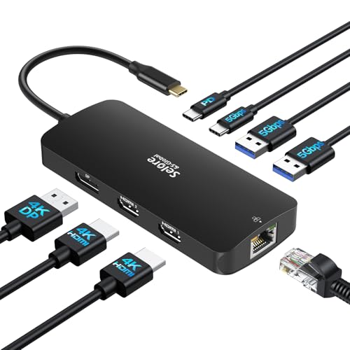 USB C Docking Station Dual Monitor, Selore Docking Station 3 Monitors Triple 4K Display with 2 HDMI, DisplayPort, 1 Gbps Ethernet, 100W PD Charging, USB 3.0 Ports Adapter for Dell, HP, etc(Black) - color: Black-B