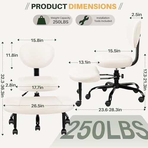 Criss Cross Office Chair - ADHD Cross Legged Chair with Wheels - Adjustable Height Ergonomic Kneeling Desk Chairs for Meditation Yoga Home Office with Backrest, 360°Rotating Footrest -White