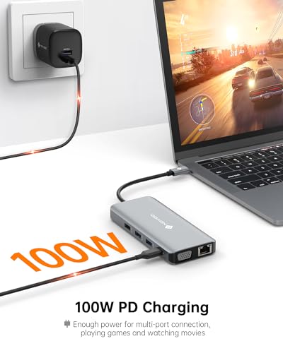 USB C Docking Station Dual HDMI Adapter, 11 in 1 Multi Display Docking Station Dual Monitor with 2 HDMI, VGA, 100W PD, 4 USB, USB C Hub Multiport Dongle Compatible with MacBook/Dell/HP/Lenovo Laptops | Multi Display with 2 HDMI, VGA, 100W PD, 4 USB, Hub M