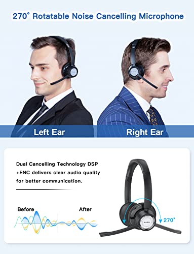 New Bee Wireless Headset Bluetooth Headset with Noise Cancelling Microphone 20hrs Talk time & Mute Button for Work/PC/Office/Zoom/Skype (Include USB Dongle)