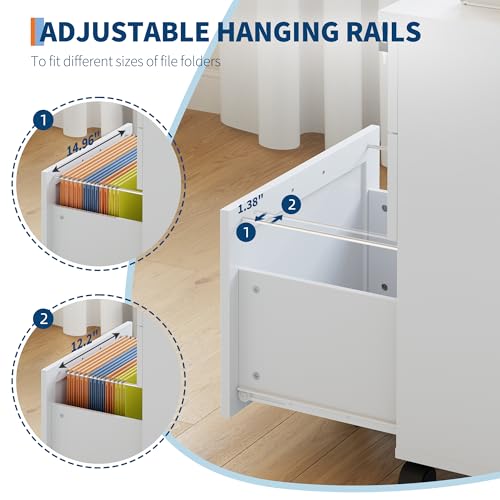 Garvee 3-Drawer Mobile File Cabinet with Lock, Under Desk Storage Drawer - color: White