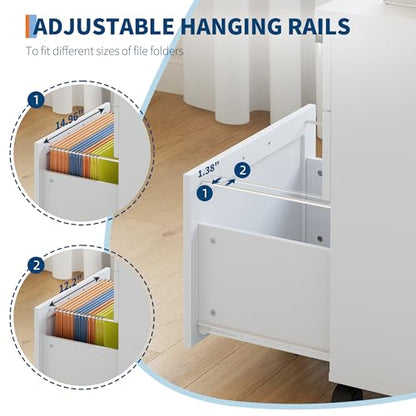 Garvee 3-Drawer Mobile File Cabinet with Lock, Under Desk Storage Drawer - color: White