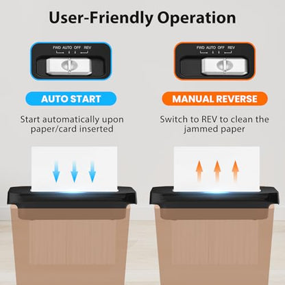 VidaTeco 6-Sheet Strip Cut Mini Paper Shredder for Home Use, Portable Small Document Shredder Without Basket, Shreds Staples, CD, Credit Card, Auto-Off, Anti-Jam, Overheat Protection, Extendable Arm