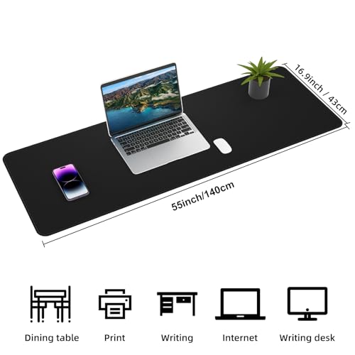 AFIING Cork Desk Mat 55" x 17", Dual-Sided Natural Cork & PU Leather Desk Pad, Non-Slip Waterproof Large Mouse Pad for Office, Home & Gaming (Black) - color: Black, size: 55" x 17"