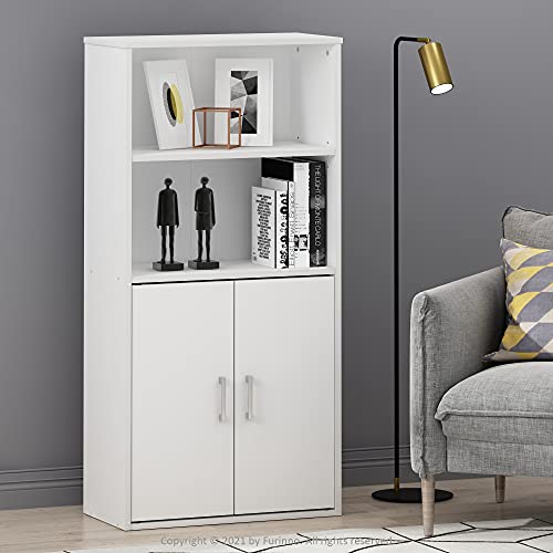 Furinno Pasir 4-Tier Storage Bookcase, Bookshelf, Multipurpose Shelf, White - color: White, size: 3-Tier with Cabinet