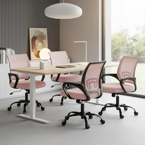 OLIXIS Ergonomic Office Chair 2 Pack, Home Desk Mesh Chairs, Lumbar Support | Height Adjustable, Fixed Armrest, Rocking Mode, 360 Swivel, 2 Pack Home, Pink - color: Pink, size: 2