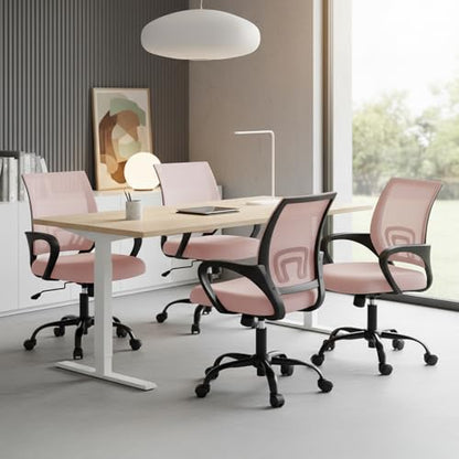 OLIXIS Ergonomic Office Chair 2 Pack, Home Desk Mesh Chairs, Lumbar Support | Height Adjustable, Fixed Armrest, Rocking Mode, 360 Swivel, 2 Pack Home, Pink - color: Pink, size: 2