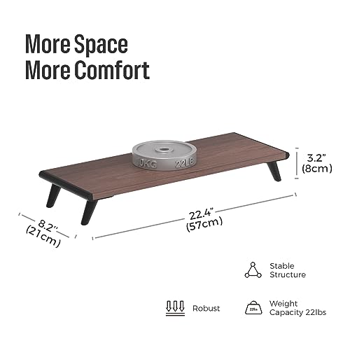 loukin Monitor Stand Riser for Desk, 22.4" × 8.2" Computer Stand, Brown | Supports 22 lb, No Installation Required, Water-Resistant Surface, Fits Laptops and Printers, Ergonomic Design