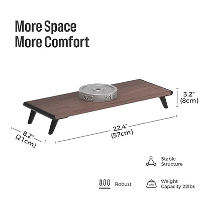 loukin Monitor Stand Riser for Desk, 22.4" × 8.2" Computer Stand, Brown | Supports 22 lb, No Installation Required, Water-Resistant Surface, Fits Laptops and Printers, Ergonomic Design