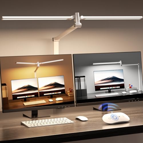 Airlonv LED Desk Lamp, Double Swing Arm Wide Lighting Area Desk Lamps for Home Office with Stepless Dimming, Eye-Caring Architect Desk Light with Clamp for Reading, Study, Workbench, Drafting(White) - color: Matte White, size: Large