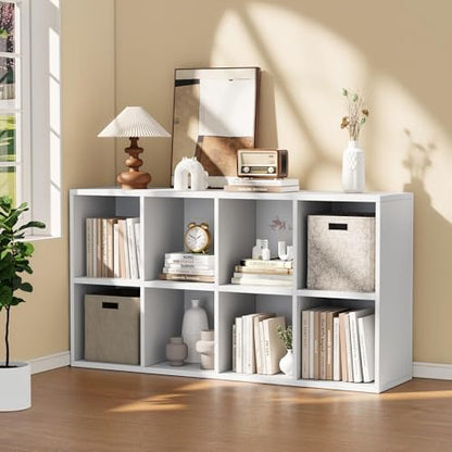 YESHOMY 8 Cube Storage Organizer, Open Frame 2-Tier Bookshelf, Modern White | Cube Storage Organizer with Adjustable Shelves, Display Storage Bookcase for Living Room, Bedroom, Entrance Hall, Home Office