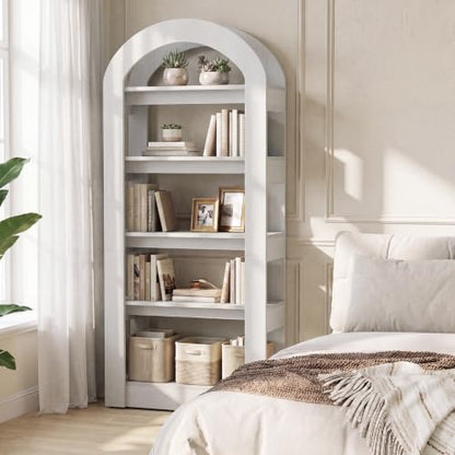 LITTLE TREE 5-Tier Bookshelf, Arch-Shaped Racks, Tall Standing Wooden Bookcase Display Shelf Modern Storage Solution, White - color: White, size: 1